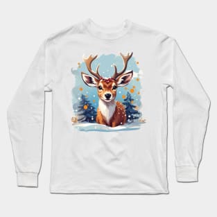 Chrismtas deer design, christmas scene with deer Long Sleeve T-Shirt